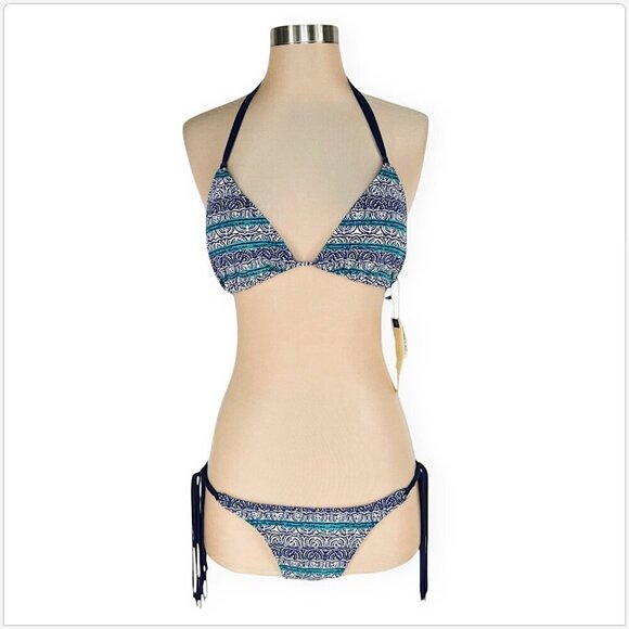 Sofia by VIX Paula Hermanny Moscow Print Fringe Scrunch Bikini 2 Piece NWT NEW L - Picture 5 of 10